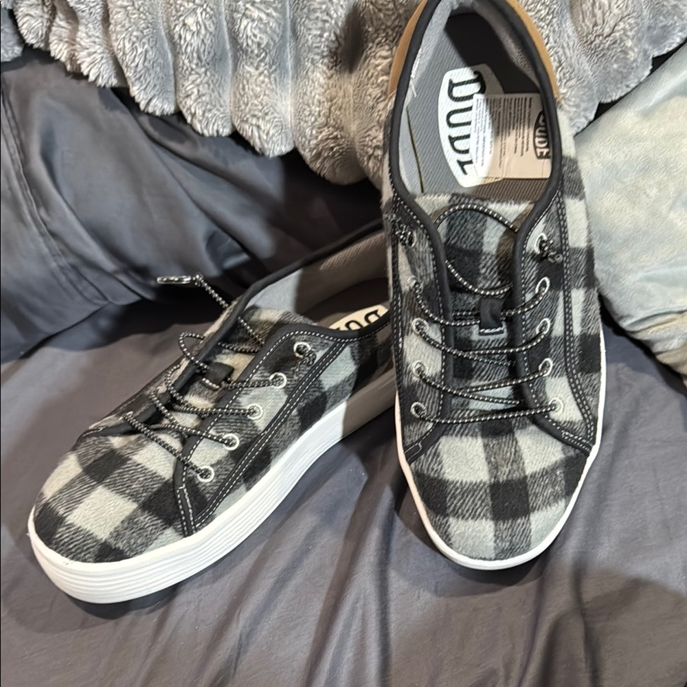 Men’s Hey Dudes Plaid Black and White Sneakers